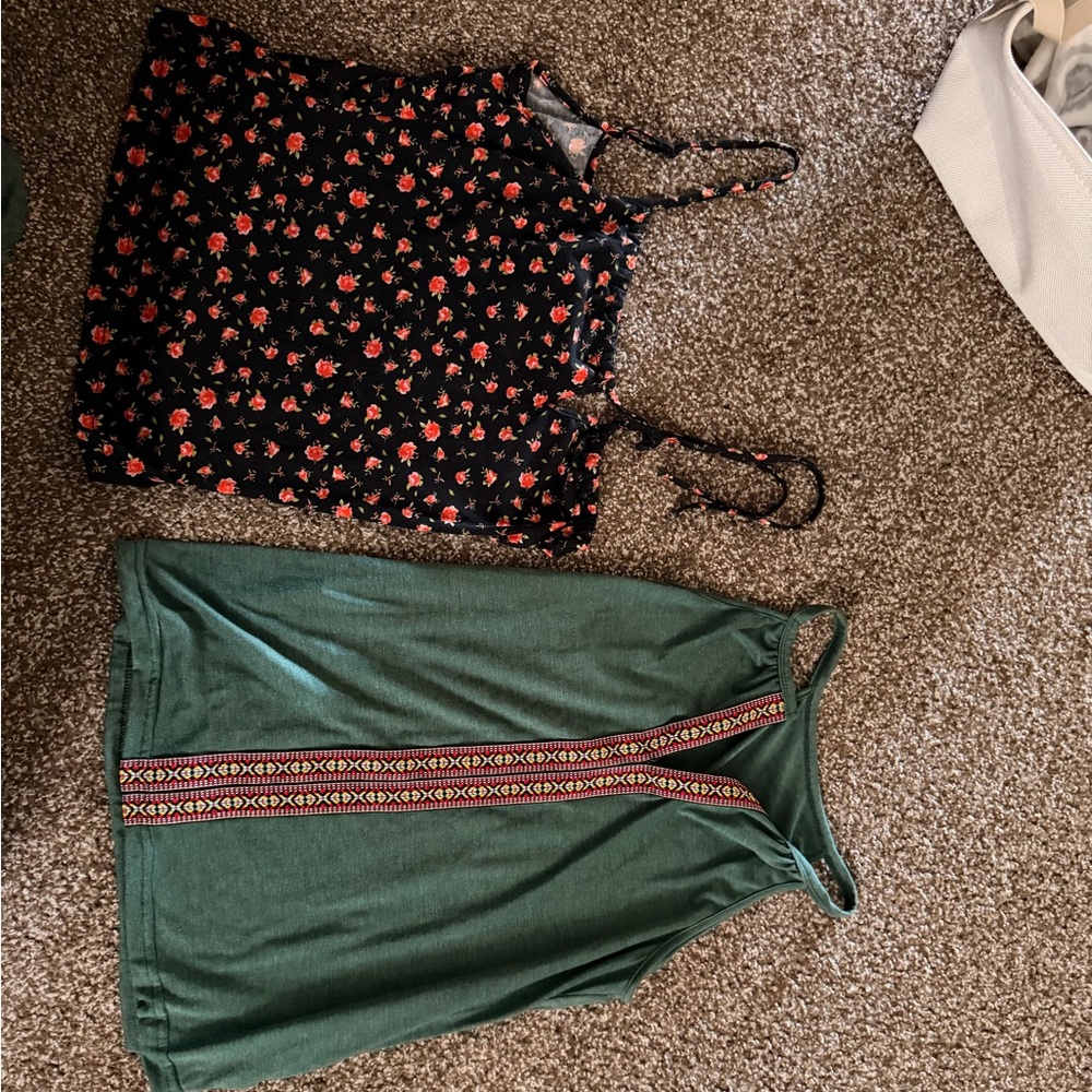 Floral Black and Green Tank Tops